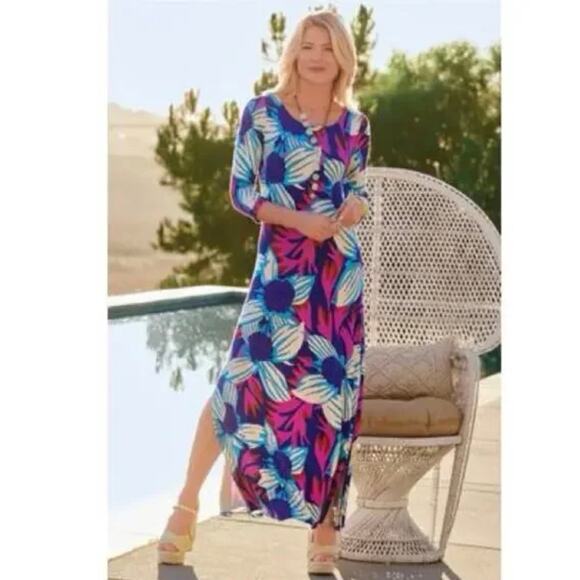 Soft Surroundings NWT Serena Maxi Nazarine Blue Multi Dress XL Retail $130 - Picture 1 of 9